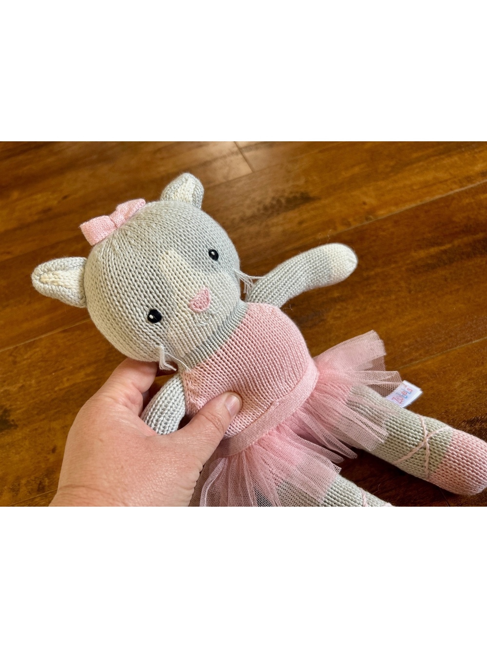 Zubels Knitted Ballerina Cat Doll with Pink Tutu